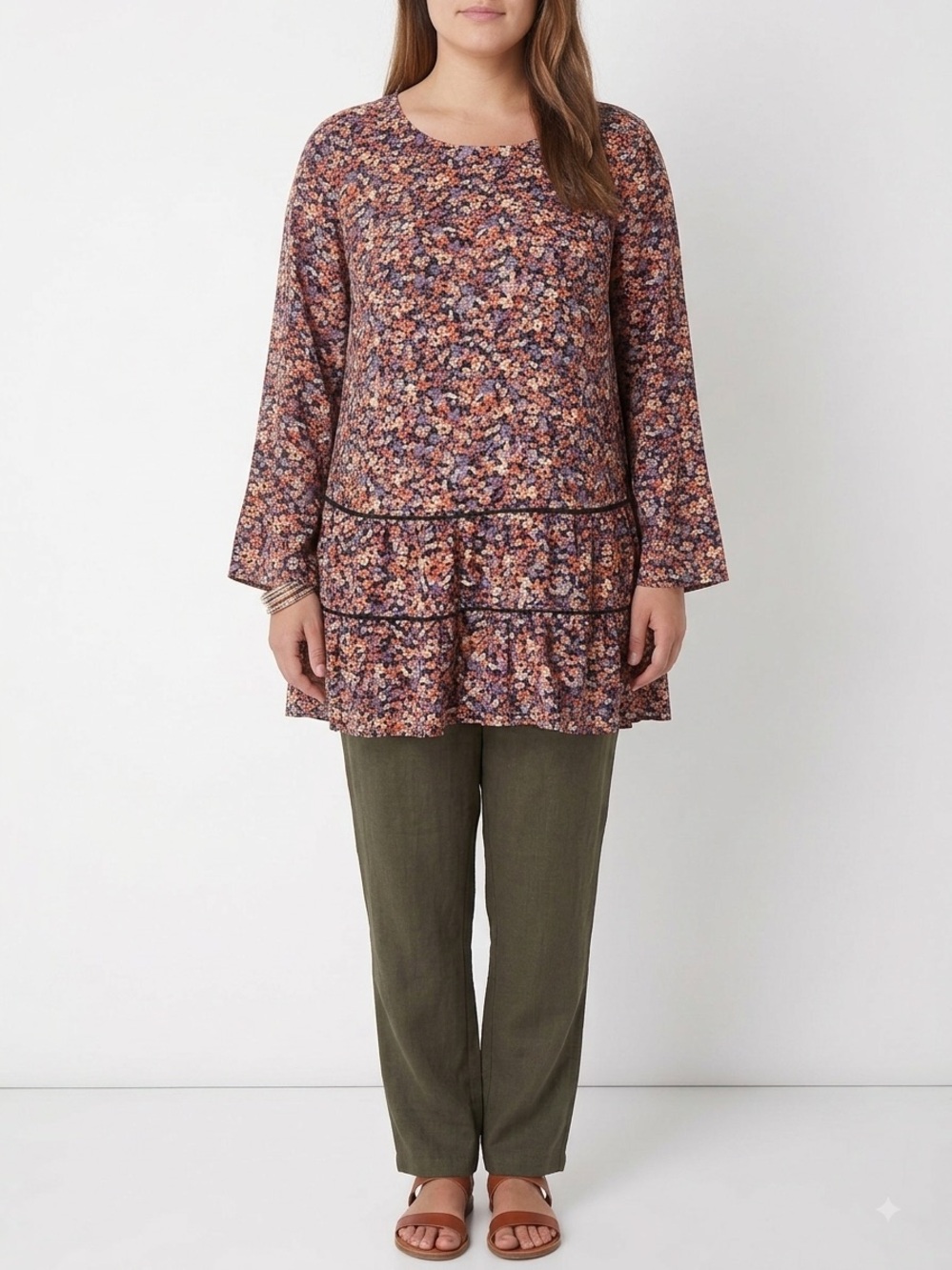 JJill Plus Size Long Sleeve Tunic Top 2X Fall Floral Autumn Cottagecore Boho
